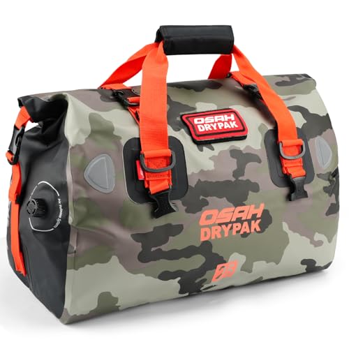OSAH DRYPAK Waterproof Duffel Bag - Motorcycle Dry Bag Tail Bag with Large Storage Space, Waterproof Luggage Duffle Bags with Outer Mesh Zipper Pocket for Camping, Kayaking, Fishing & Traveling - color: Camouflage, size: 25L