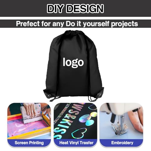 COIDEA 6Pcs Drawstring Backpacks, Medium, Black, Sports, Gym, Travel, Swimming, Beach - color: Black