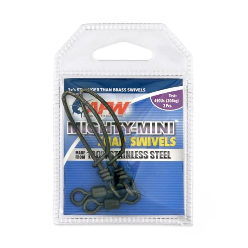 American Fishing Wire Fishing Swivels - Mighty Mini 100% Stainless Steel Snap Crane Swivels, 3X Stronger Than Brass, For Terminal Tackle Box, Up to 600lb Test - Fishing Gear for Fishing Line Leaders - style: #2/0, 450 Lb, 2 Pc