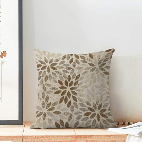 AEIOAE Brown Tan Pillow Covers 16 x 16 Inch Set of 2, Rustic Geometric Dahlia Flower Decorative Throw Pillow Covers Farmhouse Floral Cushion Covers for Couch Home Sofa Outdoor Decor - color: Brown Tan Floral, size: 16" x 16" (Pack of 1)
