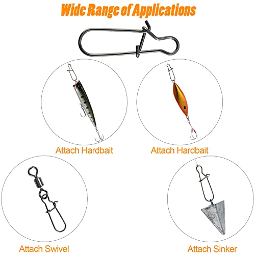 Dr.Fish 100 Pack Duo Lock Fishing Snaps Stainless Steel 26-220LB Lure Snaps Freshwater Saltwater Quick Change Speed Fishing Line Weights Clips - size: #0-26LB-100 Pack