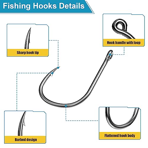 500PCS/100PCS ReeMoo Premium Fishing Hooks, 10 Sizes/4 Sizes Carbon Steel Fishing Hooks W/Portable Plastic Box, Strong Sharp Fish Hook with Barbs for Freshwater/Seawater - style: 100pcs