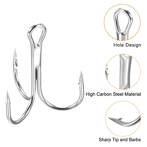 PATIKIL Treble Fish Hooks, Carbon Steel Sharp Round Bend Hook Triple Barbed Hook for Freshwater Saltwater - color: White, size: 26mm/1.02"
