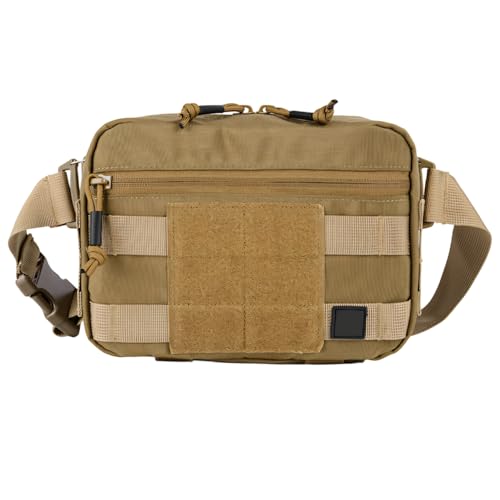 Tactical Messenger Bag, Waterproof MOLLE Waist Bag Crossbody Chest Pack with Removable Back Panel for Hunting Fishing Hiking Climbing Cycling - color: Khaki