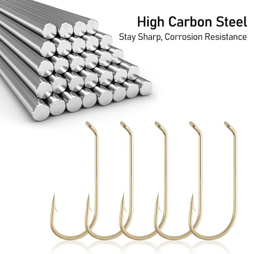 Dr.Fish 100 Pack Dry Fly Hooks Black Nickel High Carbon Steel Fly Tying Material Accessories Trout Salmon Fishing Hooks Freshwater Saltwater Fishing Barbed-Gold - color: Dry Fly Hooks-Gold, size: #8