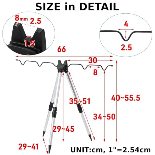 Japard Fishing Rod Pole Holders for Ground, Holding Tripod Stand with 5 Rods, Portable,Adjustable Aluminum Alloy for Sea Pier Quay River
