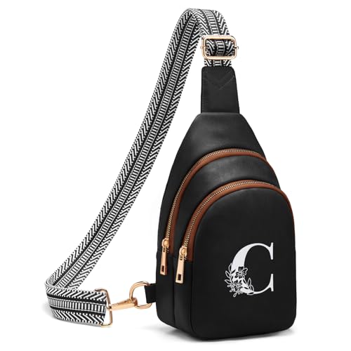 Viverte Crossbody Bags for Women Initial Sling Bag Cross Body Fanny Packs Personalized Gifts for Mom Women Wife - color: Black with Brown, style: C