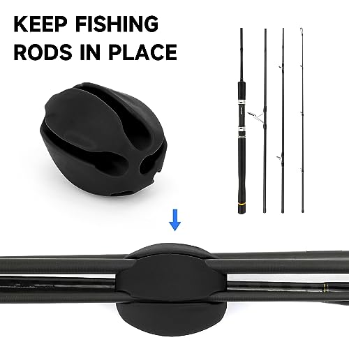 SANLIKE 6Pcs Elastic Rubber Fishing Rod Holder Fixed Balls Pole Protector | High stretch construction, multi-aperture fit, anti-slip rod fixation, lightweight portable outdoor fishing accessory - style: Black-6PCS