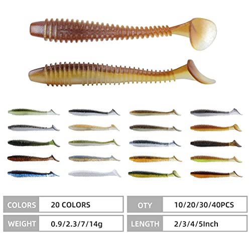 RUNCL Swimbaits Paddle 10/20/30/40PCS, 5/4/3/2 Inchs Paddle Tail, Soft Lure for Trout Crappie Bass, Durable Plastic Bait Swimmer for Saltwater/Freshwater, Fishing Lover's Gift - color: Orange Candy, size: 3in, 30pcs