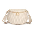 Woven Vegan leather Crossbody Bags For Women, Checkered Fashion PU Bum Bag Waist Pack, Travel Sling Purse with Adjustable Strap（Beige and White) - color: Beige and White