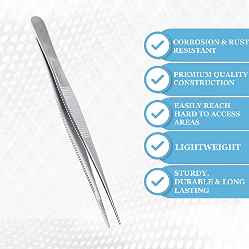 Stainless Steel High Precision Forceps with Fine Strong Straight Serrated Point to use Engineer Labware for Scientific Use (5.5 Inch) - size: 5.5 Inch