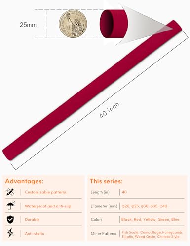 Accering Frosted Pattern Fishing Rod Heat Shrink Wrap Soft (φ25mm, Red) - color: Red, size: φ25mm, L3.28ft