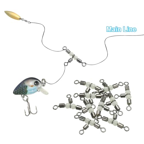 PATIKIL 3 Way Swivel Cross Line T Turn Rolling Tackle with Luminous Beads for Catfish Surf Rig - size: 1.1x0.6 Inch