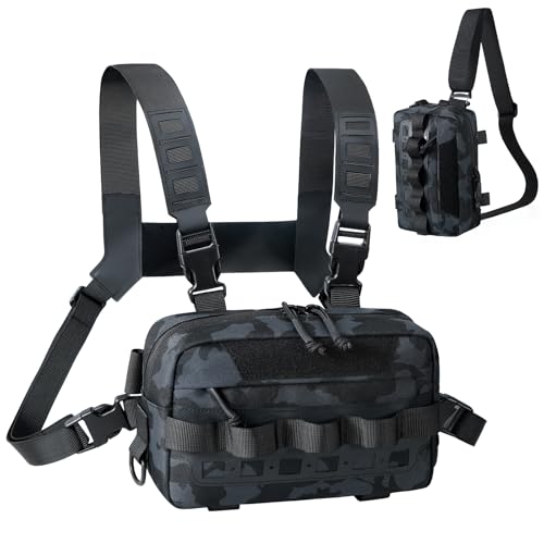 Outdoor Chest Bag for Men, Water-Resistant Fishing Chest Pack, Tactical Vest for Running, Cycling, Hiking - color: Black Camo