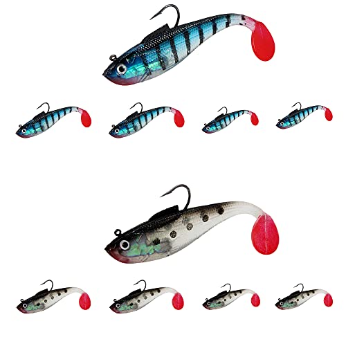 5 Arms Alabama Rig Fishing Lure, Umbrella Rig with Spinner for Striper, A-Rig for Boat Trolling Frashwater/Saltwater, with Soft Swimbait and Hooks for Bass Crappie Walleye Pickerel Trout Perch - color: bluish grey, size: Large