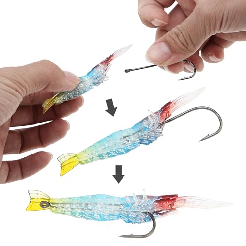 10pcs Soft Shrimp Lure Rigs Artificial Silicone Soft Bait Shrimp Fishing Lure, Artificial Bait Fishing Tackle Hooks Jigs with Hooks for Trout Bass Salmon