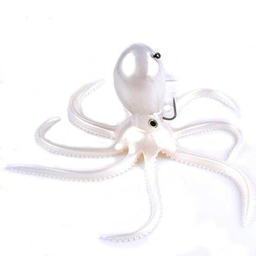 Artificial Octopus Swimbait, Skirt Tail Lure | 3.54/7.87/9.45in, jig head sinking trolling bait. Lingcod, bass, rockfish, saltwater. - color: white 7.87inch/6.35oz