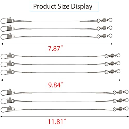 Stainless Steel Fishing Wire Leaders, Black Coated & Uncoated Options, Heavy Strength 31–100LB, 6–21in Multi Sizes with Rolling Swivels Snaps for Salt Fresh Water Shark Pike Barracuda - color: 7.87in -50pcs(31LB)