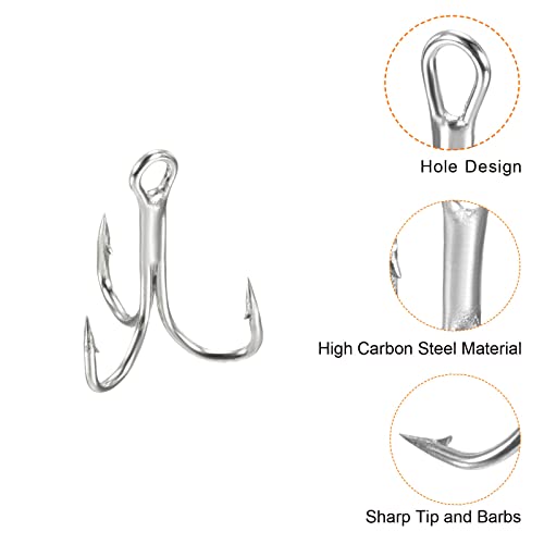 PATIKIL Treble Fish Hooks, Carbon Steel Sharp Round Bend Hook Triple Barbed Hook for Freshwater Saltwater - color: White, size: 11mm/0.43"