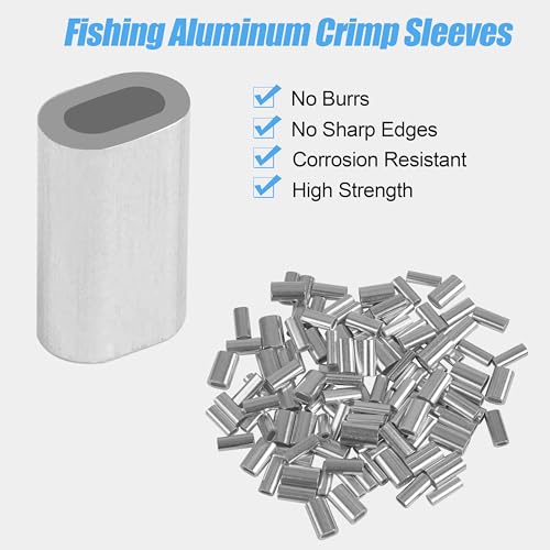 Aluminum Fishing Line Crimp Sleeves, 120pcs Single Barrel Oval Crimping Loop Sleeves Tubes Fishing Line Connector Fishing Wire Leader Rigging Tackle for Wire Rope Cable - size: 1.6*3.3mm-120pcs