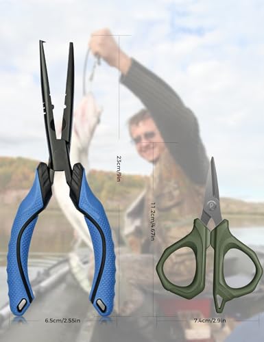 Fishing Tools Kit, Fishing Pliers,Fishing Scissors, Fishing Line Cutter for Braided Fishing Line,Fishing Gear with Lanyard - color: 9"Fishing Pliers Blue