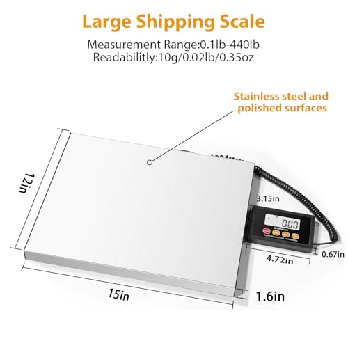 UNIWEIGH Digital Postal Scale 440lb x 10g Accuracy Shipping Scale | Stainless Steel Platforms,Heavy Duty Scale with LCD/Hold/Tare,Postage Scale for Packages,Luggage Scale,Battery&USB Included - color: Stainless steel