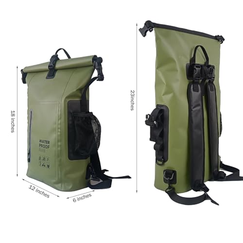 Dry Bag Waterproof 25L-Floating & Lightweight Bags for Women Waterproof Backpack for Kayaking, Boating, Fishing, Paddle Boarding, Camping, Hiking, Roll-Top Seal & Adjustable Shoulder Straps - color: Olive Green