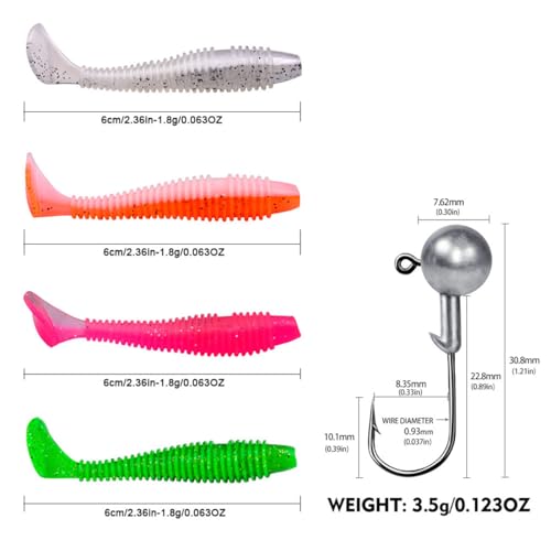Paddle Tail Swimbaits Lures, 40 Pcs 2.36 Inch Soft Plastic Fishing Lures and 10 Pcs Fishhooks with Box, Bass Fishing Lure Swim Baits with 4 Color, for Trout, Crappie, Bass, Freshwater, Saltwater - color: B