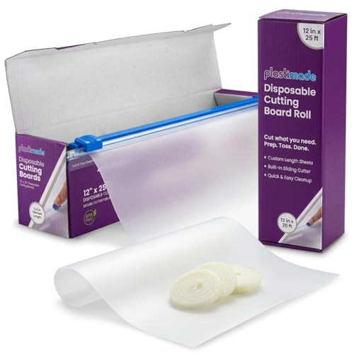 Disposable Cutting Board Sheets with Built-In Sliding Cutter - Flexible Plastic Cutting Boards for Kitchen Meal Prep, Camping, Travel, Tailgating & Commercial Use