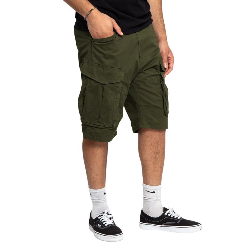 Mens Summer Casual Cargo Shorts Fashion Lightweight Loose Fit Short Pants Drawstring Elastic Waisted Outdoor Shorts - color: Army Green, size: 3X-Large