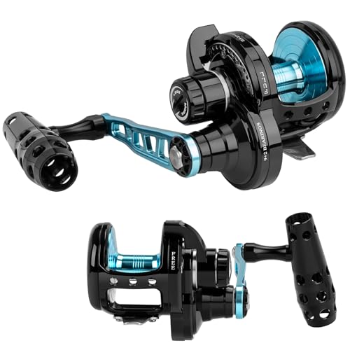 THKFISH Slow Pitch Jigging Reel, 55lbs Max Drag 6.3:1,9+2 Stainless BB Lever Drag Saltwater Heavy Duty Trolling Reel Slow Jigging Reel Saltwater Fishing - size: WAVE-40-Right Hand-BLUE
