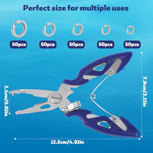 Fishing Split Pliers & Rings Kit, 4 Sizes Stainless Steel Split Scissors Equipment Gear Tool Accessories for Saltwater & Freshwater Fishing Tackle