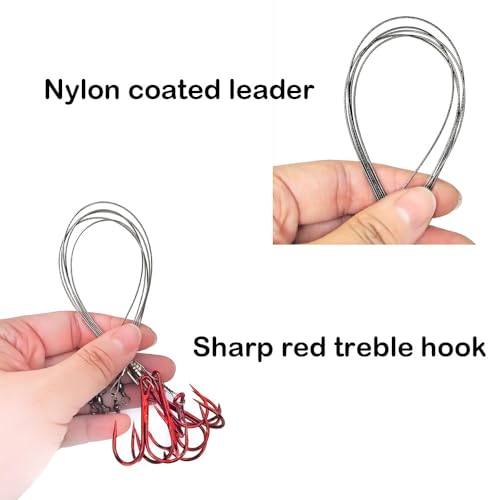 5-10pcs Fishing Treble Hook with Leader Nylon Coated Fishing Wire Leader with Swivel 3/0 2/0 1/0 1# 2# 4# 6# - color: Gray Leader, size: 6#-10pcs
