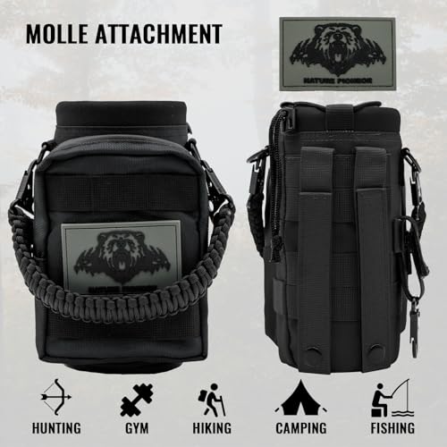 NATURE PIONEOR 32 64 128oz Tactical Water Bottle Pouch, Multi-Function Tactical Water Bottle Bag with Adjustable Shoulder Strap, Half/One Gallon Molle Strap Carrier Holder - color: Black, size: 32OZ
