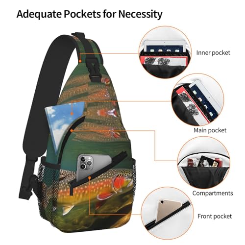 Brook Trout Fly Fishing Sling Bag For Women Men Travel Hiking Backpack Crossbody Shoulder Chest Bags Casual Daypack