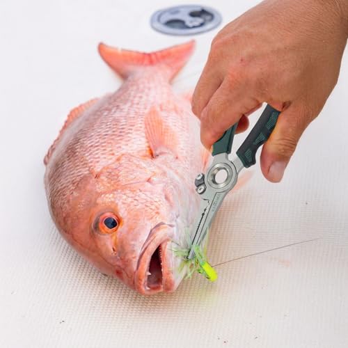 KANAMA 17-4 Stainless Steel Fishing Pliers, 7.5 Inch Rust Saltwater Fishing Pliers with Split Ring, Fish Hook Remover with Tungsten Carbide Braid Cutters, Non-Slip Handles Fishing Gifts for Men