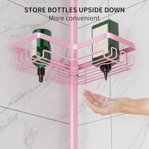 DAOYA Corner Shower Caddy Tension Pole - Pink - Rustproof Adjustable Bathroom Organizer Shelf for Shampoo, 25–114.2 Inch Shower Rack for Renters, Apartments - color: Pink