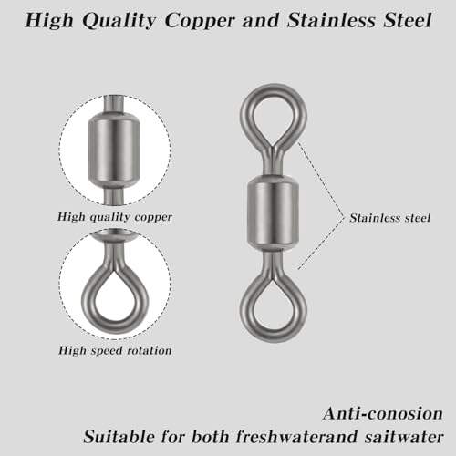 100PCS Micro Swivels for Fly Fishing, 3 Size Micro Barrel Swivels | Small Rolling Barrel Swivels Fly Fishing Tackles, High Strength Barrel Swivel Hook line Connector with Coating