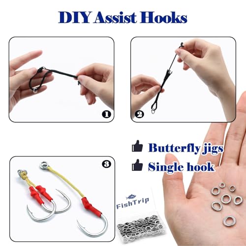 FishTrip Solid Rings Fishing 50Pcs - Stainless Steel Ring for Assist Hooks Jigs Butterfly Rigs Saltwater Freshwater - size: Size 00_50pcs