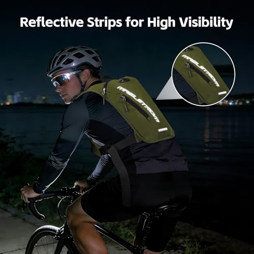 Maelstrom Hydration Running Vest with 2L Water Bladder for Men Women | Chest Pack, BPA-free, High Flow Bite, Reflective Stripe, Detachable, Breathable Pad, Perfect for Cycling, Marathon, Hiking - color: Army Green