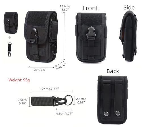 MOLLE EDC Waist Tool Pouch with Key Ring for Fishing,Camping,Hiking | Soft fleece lining protects,4 card slots,cash pocket, pen holder,Adjustable strap holds phone firmly - color: Black