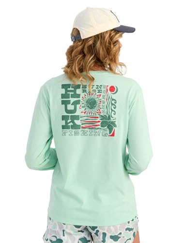 HUK Women's Pocket Tee, Comfortable Performance Fishing Long Sleeve T-Shirt with Chest Pocket for Women - color: Sunset Rise - Seafoam Mist, size: Large