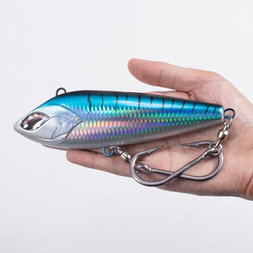 Alwonder High Speed Trolling Lures Up to 17 Knots Saltwater Fishing Lures Sinking Hard Baits 6-3/4”/7.5oz with Heavy-Duty 7/0 Hook Deep Diving Jerkbait Fishing Plug Offshore Lure for Marlin Tuna Wahoo - color: Chrome Bule