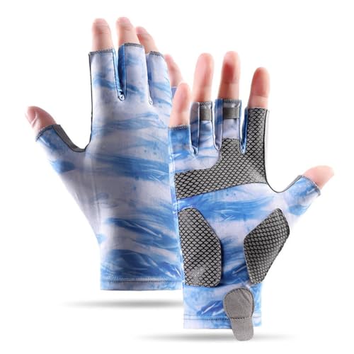 Sun Gloves UPF 50+ Fishing Gloves, Fingerless Sun Protection UV Protection Fishing Gloves Men/Women for Kayaking, Hiking, Paddling, Driving - color: Light blue, size: X-Large