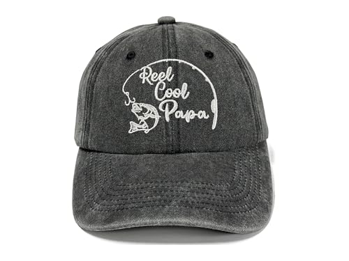 Fishing Baseball Cap for Men Women, Adjustable Embroidered Hat | Fishing Gear, Outdoor Adventure Design, Precision Embroidery Craft, One Size Adjustable Fit - color: Papa (Washed Black)