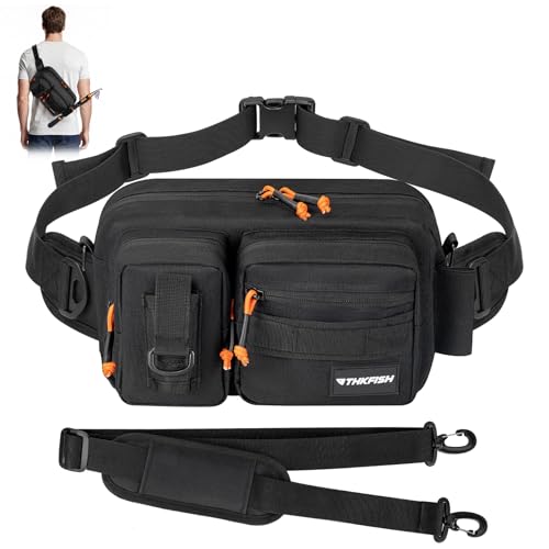 THKFISH Fishing Waist Pack - Waterproof Fanny Pack for Women & Men - Portable Sling Bag for Outdoor & Fly Fishing (BLACK-LARGE) - color: BLACK-LARGE