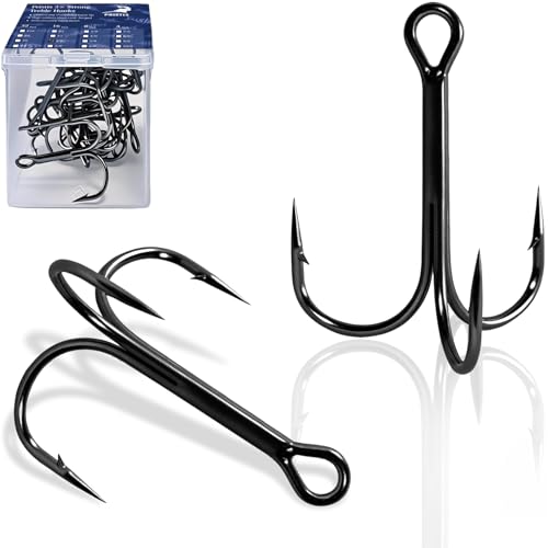 Pristis 3X Strong Fishing Treble Hooks, High Carbon Steel Sharp Barbed Tripple Round Bend Hook Kit Set for Lure Bait, Needle Point for Saltwater Freshwater Bass Trout Tuna Catfish Pike - size: 1/0 - 16 Pack