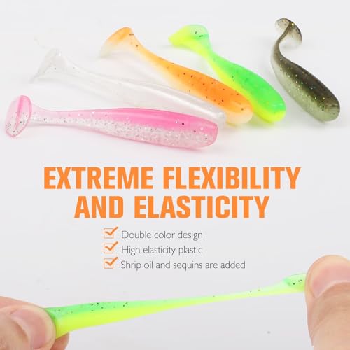 Dovesun Crappie Lures Kit Soft Plastic Baits Paddle Tail Swimbaits Fishing Soft Plastic Lures Crappie Walleye Trout Bass Fishing Baits 60pcs/75pcs - color: Paddle Tail-1.97in-60pcs