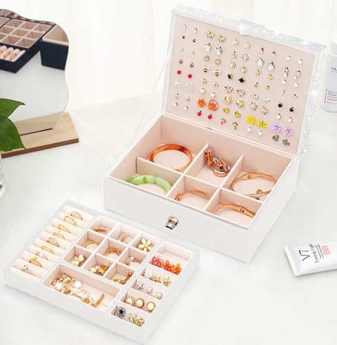 QBestry Jewelry Box for Earrings, Teen Girls Jewelry Organizer Box Earring Holder Organizer for Girls Jewelry Box Stud Earring Organizers for Girls Earrings Jewelry Boxes for Women Bling - color: Bling, size: Medium