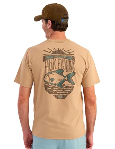 HUK Men's Pocket Tee, Comfortable Performance Fishing Short Sleeve T-Shirt with Chest Pocket - color: Permit Sun - Marl, size: X-Large